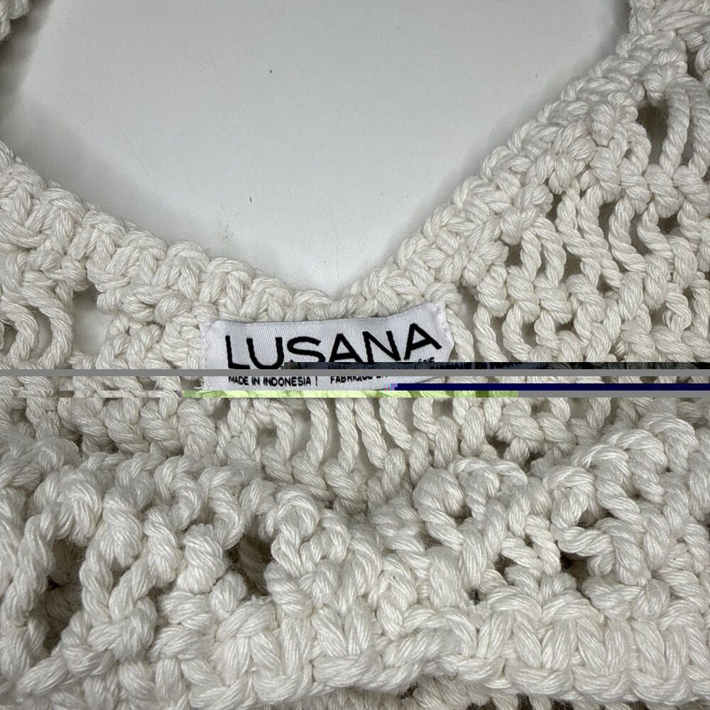 Lusana Resort Boho Fringe Crochet Bag Pearl Ivory Open Weave Unlined NWT - Picture 3 of 6